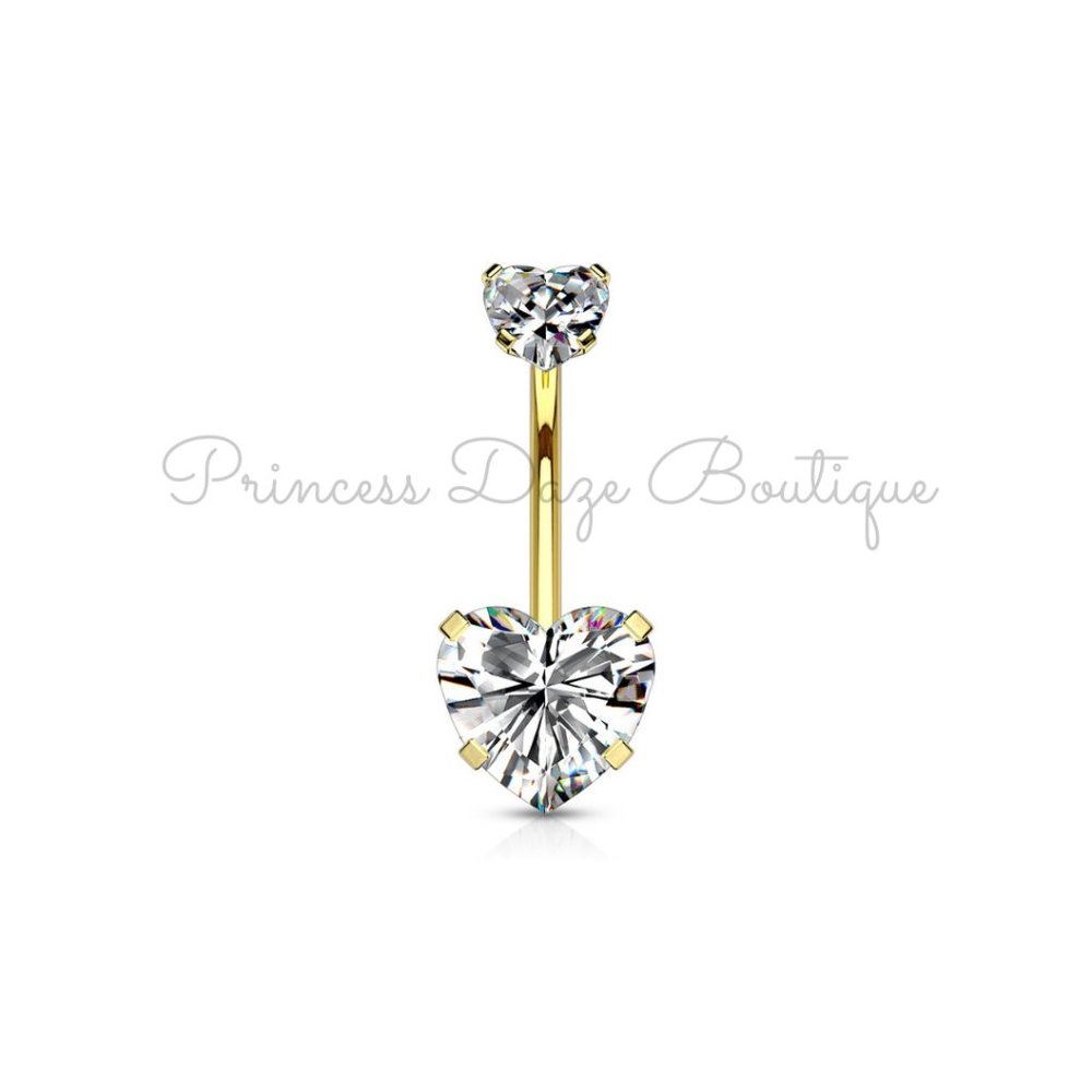 Gold‎ Double Heart Zircon Belly Button Ring